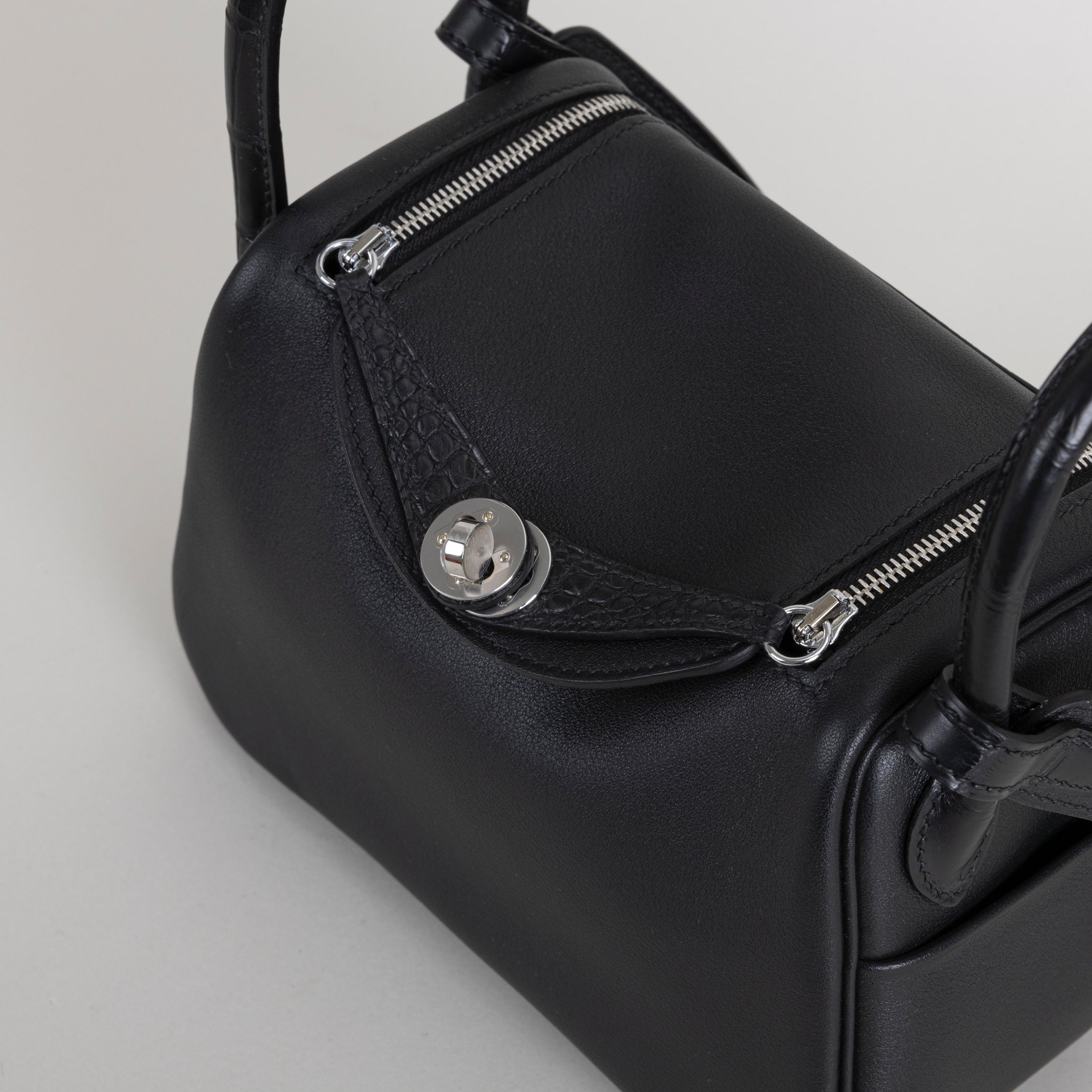 MINI LINDY 20 TOUCH SWIFT LEATHER & MISSISSIPPIENSIS ALLIGATOR (MATTE) NOIR (BLACK) WITH PALLADIUM HARDWARE (PHW)