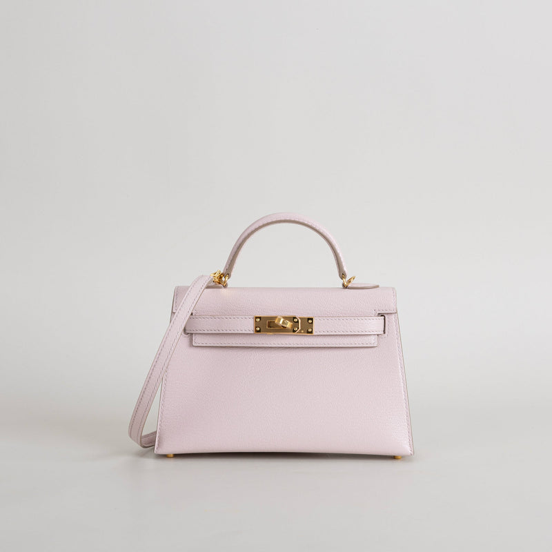 MINI KELLY II (20) CHEVRE LEATHER ROSE DARLING WITH GOLD HARDWARE (GHW)