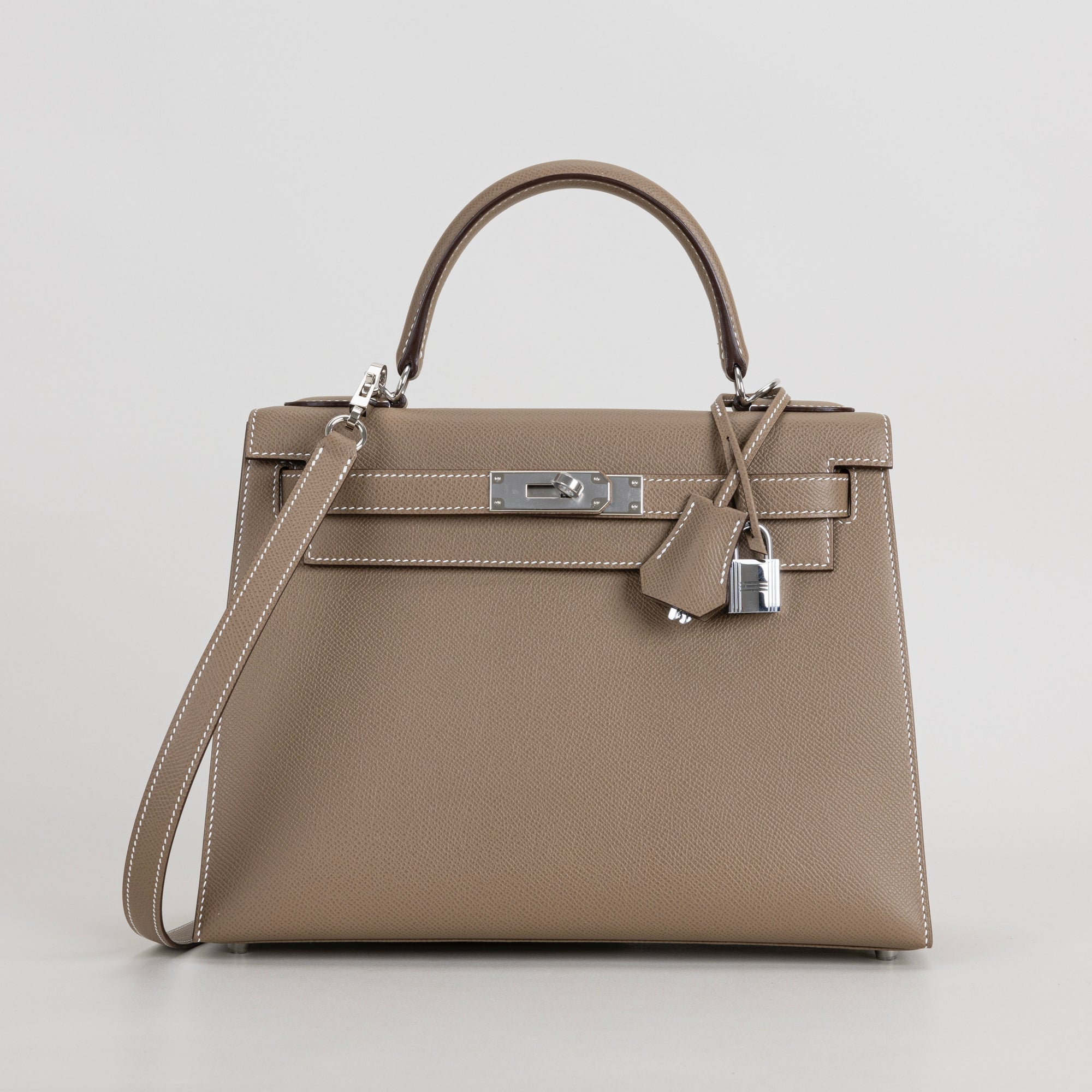 KELLY 28 EPSOM LEATHER ETOUPE WITH PALLADIUM HARDWARE (PHW)
