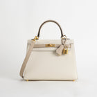KELLY 25 EPSOM LEATHER HORSESHOE STAMP (HSS) BI-COLOR CRAIE & TRENCH WITH GOLD HARDWARE (GHW)