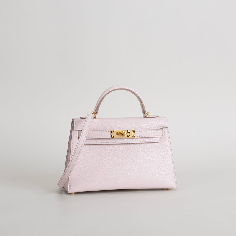 MINI KELLY II (20) CHEVRE LEATHER ROSE DARLING WITH GOLD HARDWARE (GHW)