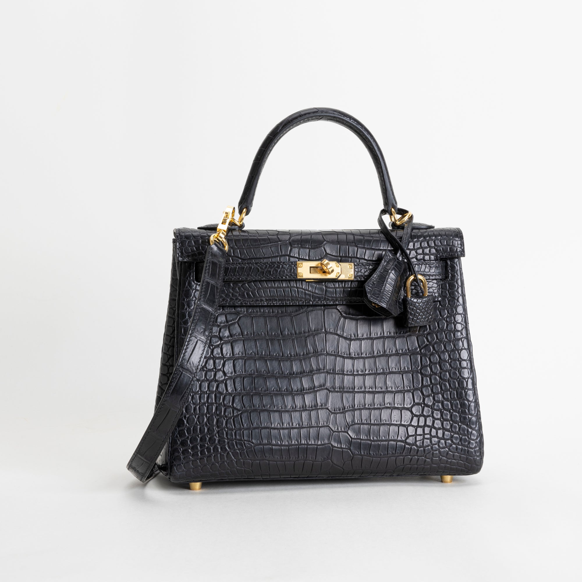 KELLY 25 MATTE POROSUS CROCODILE LEATHER NOIR (BLACK) WITH GOLD HARDWARE (GHW)