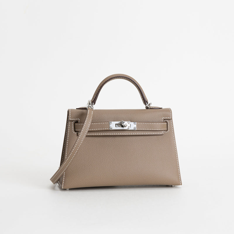 MINI KELLY II (20) EPSOM LEATHER ETOUPE WITH PALLADIUM HARDWARE (PHW)