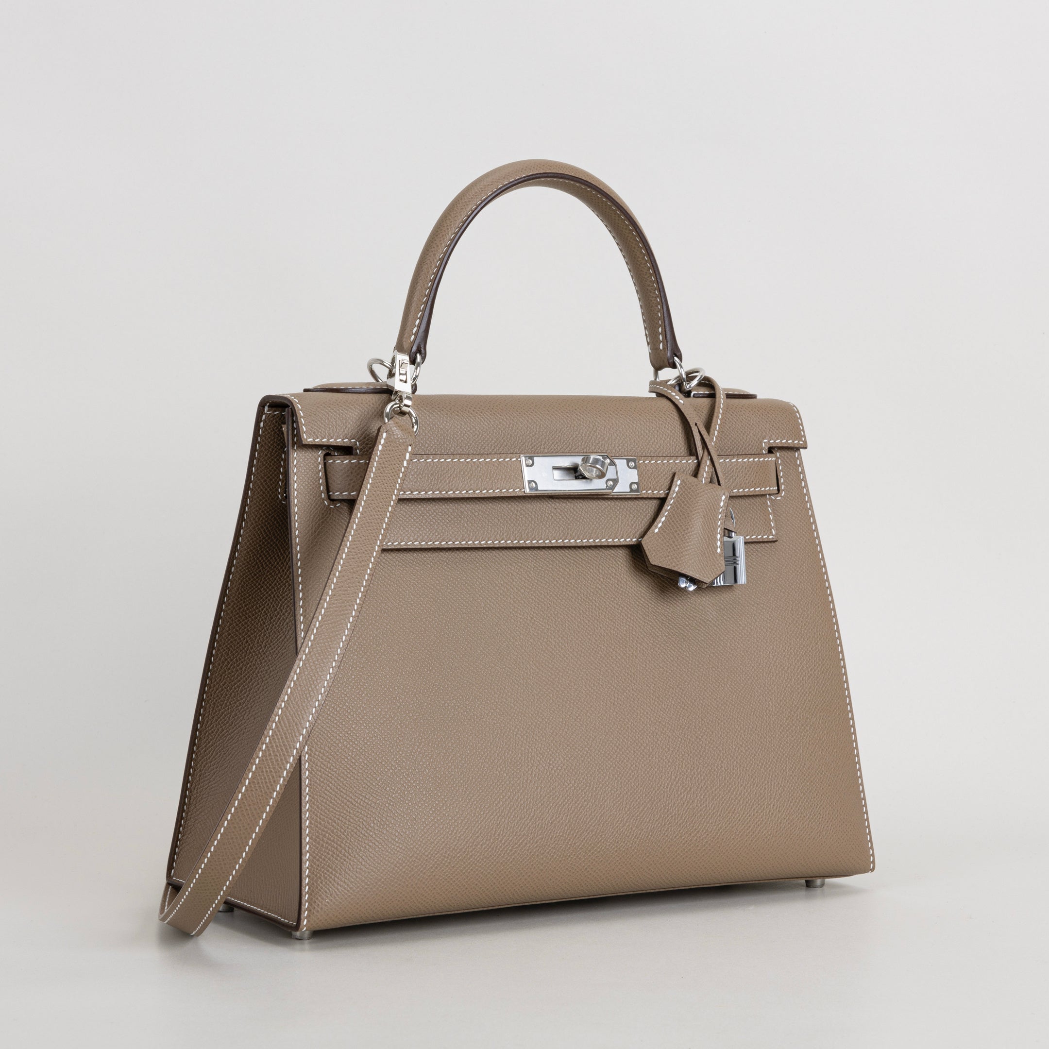 KELLY 28 EPSOM LEATHER ETOUPE WITH PALLADIUM HARDWARE (PHW)