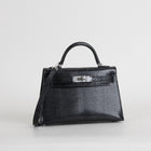 MINI KELLY II (20) LIZARD LEATHER NOIR (BLACK) WITH PALLADIUM HARDWARE (PHW)
