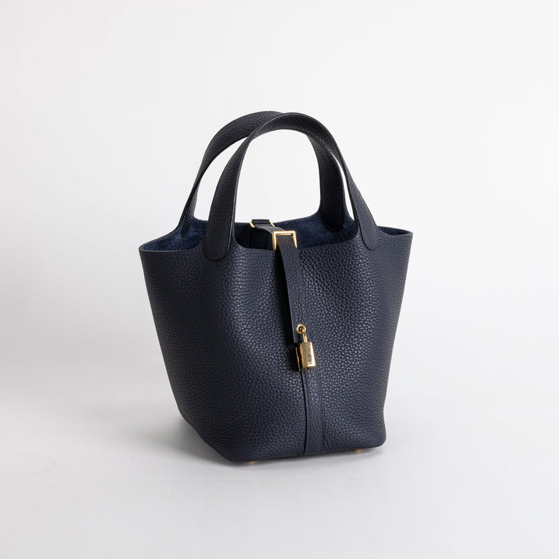 PICOTIN 18 LOCK CLEMENCE LEATHER BLEU NUIT WITH GOLD HARDWARE (GHW)