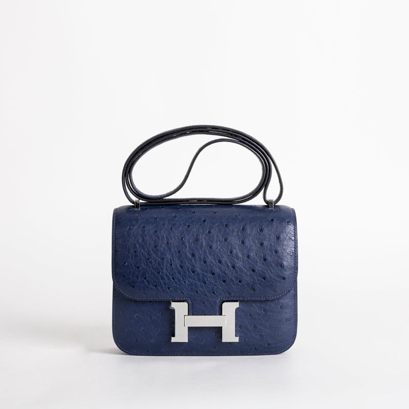 CONSTANCE 18 (MINI) OSTRICH LEATHER BLEU SAPHIR WITH PALLADIUM HARDWARE (PHW)