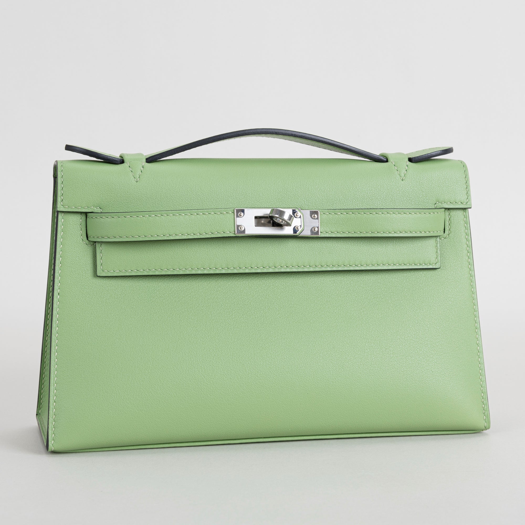 KELLY POCHETTE SWIFT LEATHER VERT CRIQUET WITH PALLADIUM HARDWARE (PHW)