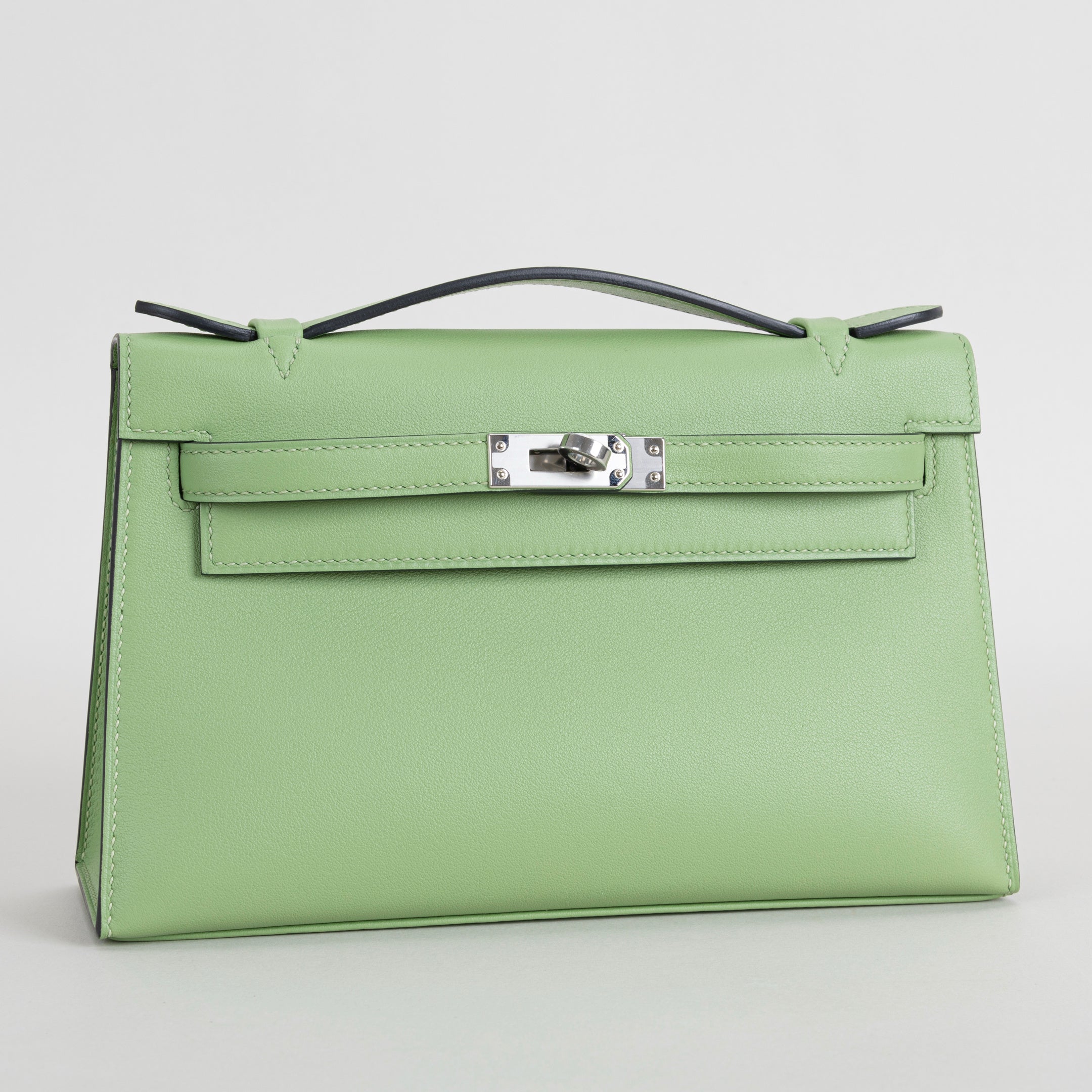 KELLY POCHETTE SWIFT LEATHER VERT CRIQUET WITH PALLADIUM HARDWARE (PHW)
