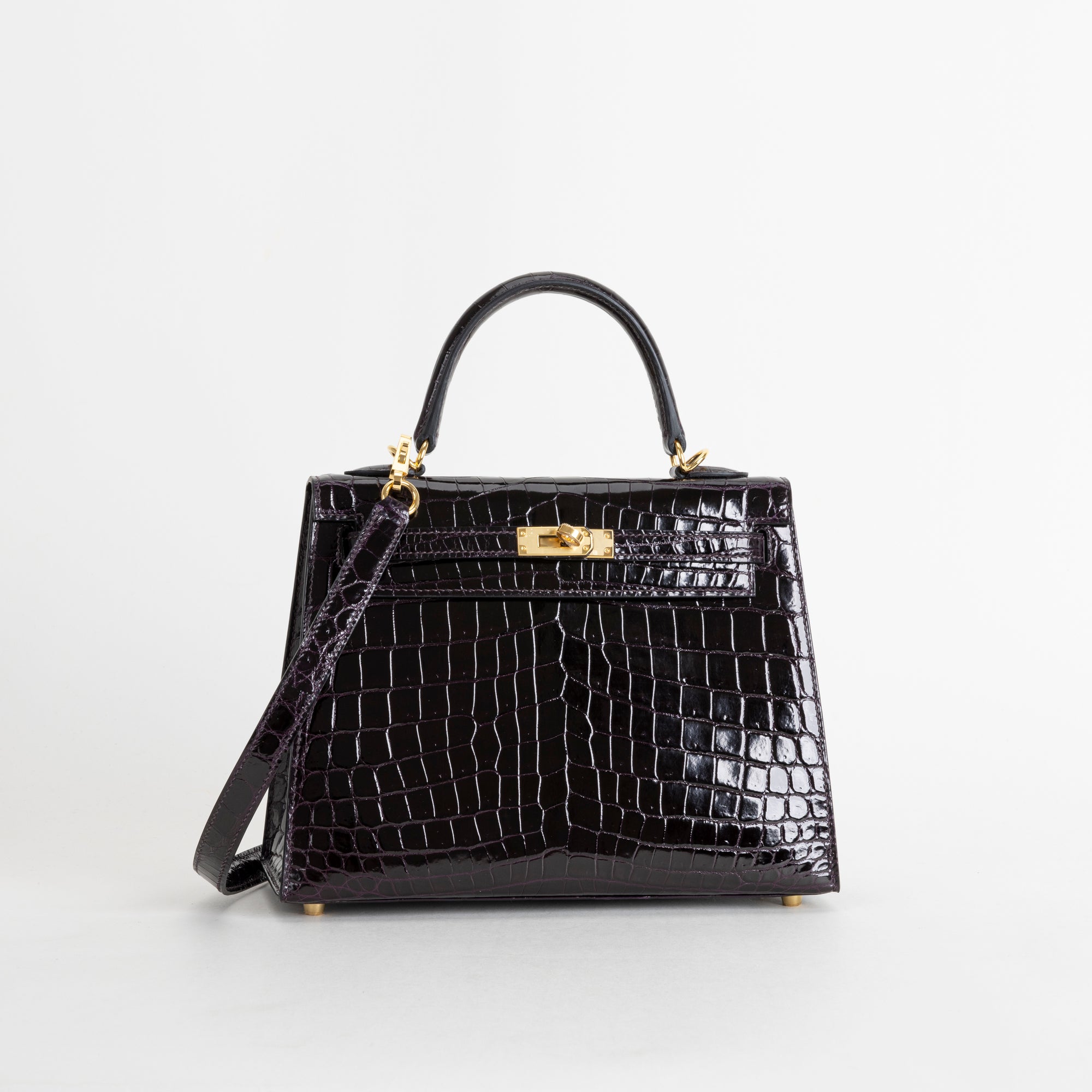 KELLY 25 SHINY (LISSE) NILOTICUS CROCODILE LEATHER CASSIS WITH GOLD HARDWARE (GHW)