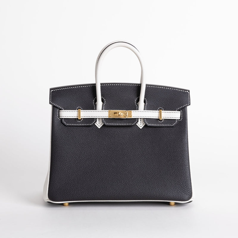 BIRKIN 25 TOGO LEATHER HORSESHOE STAMP (HSS) BI-COLOR NOIR (BLACK) & WHITE WITH GOLD HARDWARE (GHW)