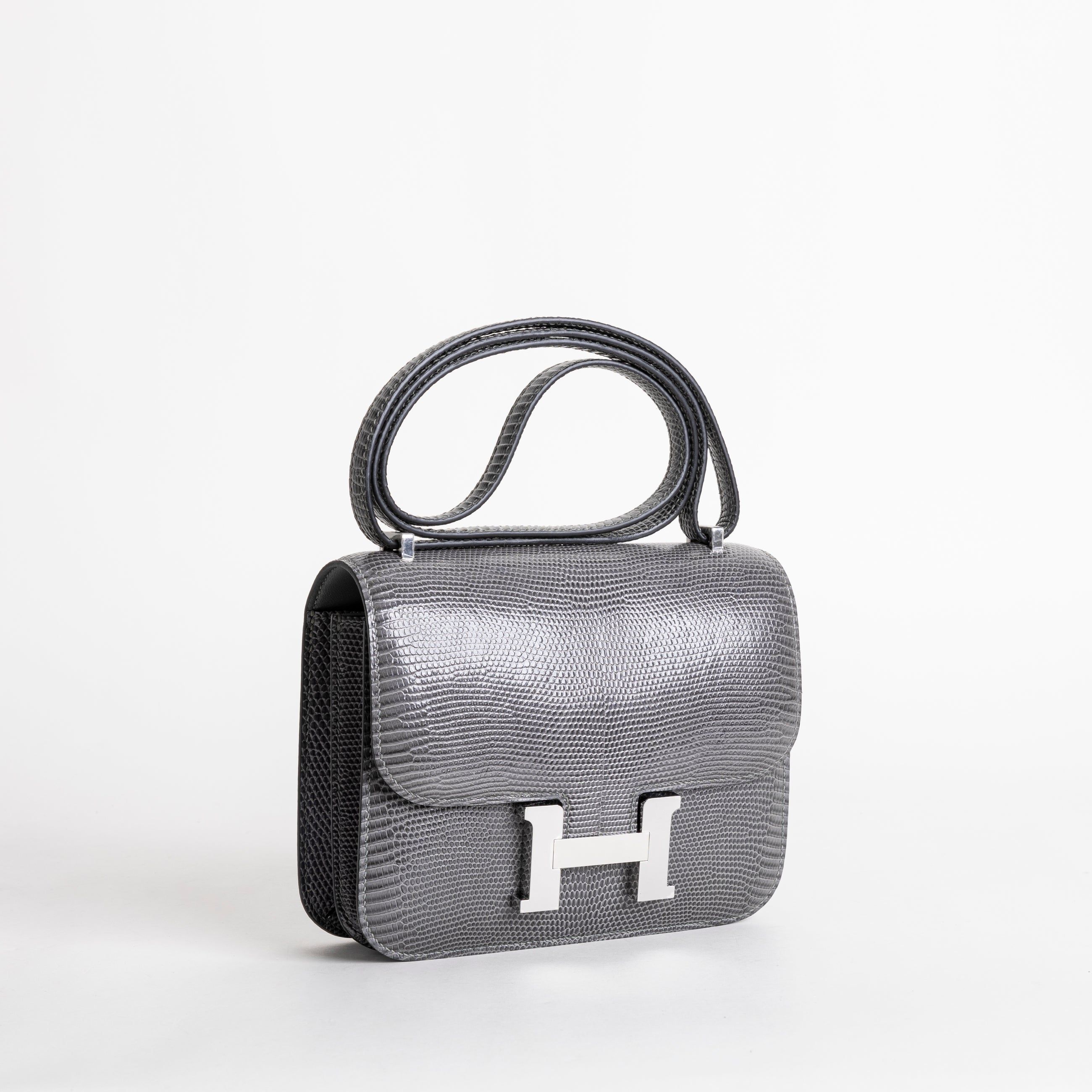 CONSTANCE 18 (MINI) LIZARD LEATHER GRIS FONCE WITH PALLADIUM HARDWARE (PHW)