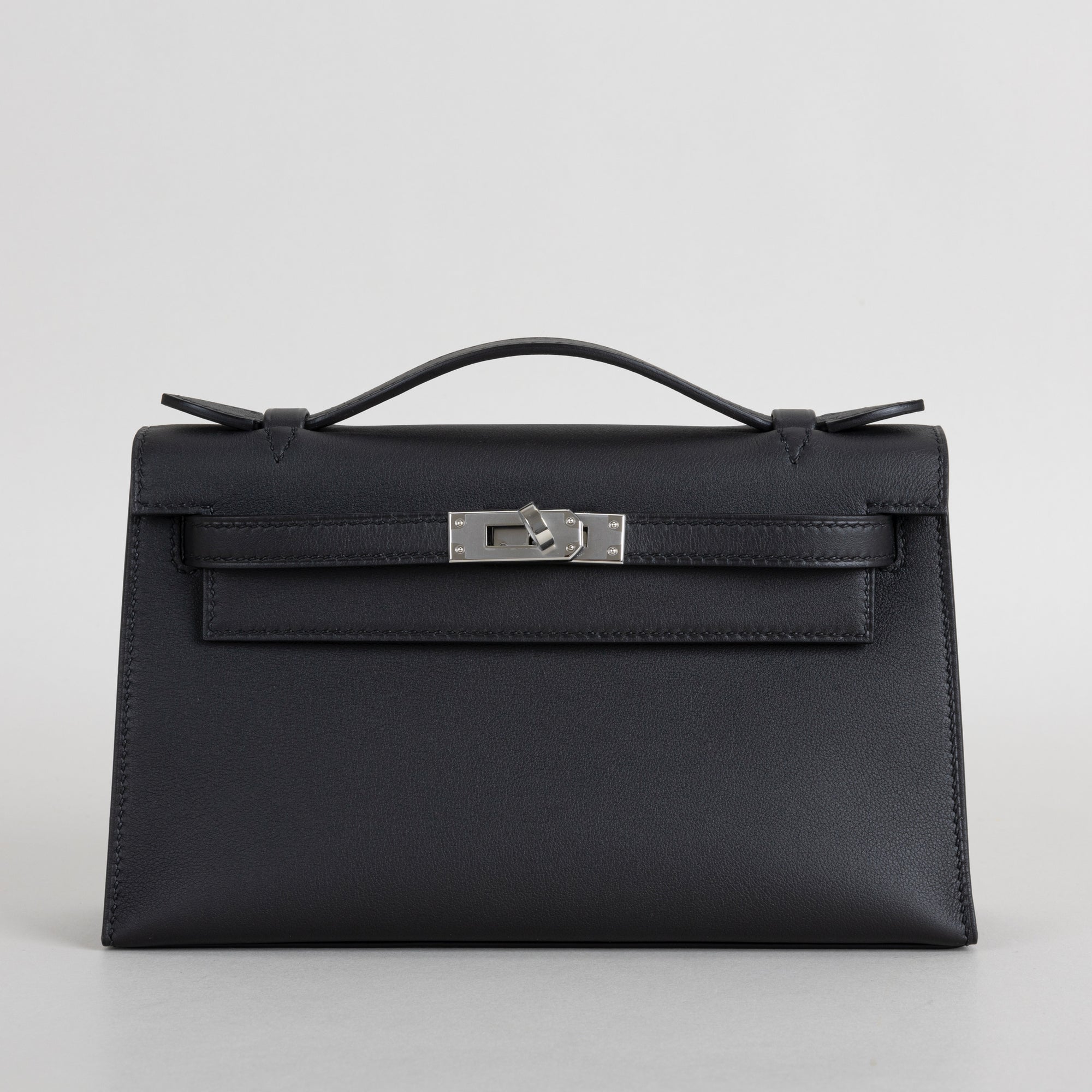 KELLY POCHETTE SWIFT LEATHER NOIR (BLACK) WITH PALLADIUM HARDWARE (PHW)