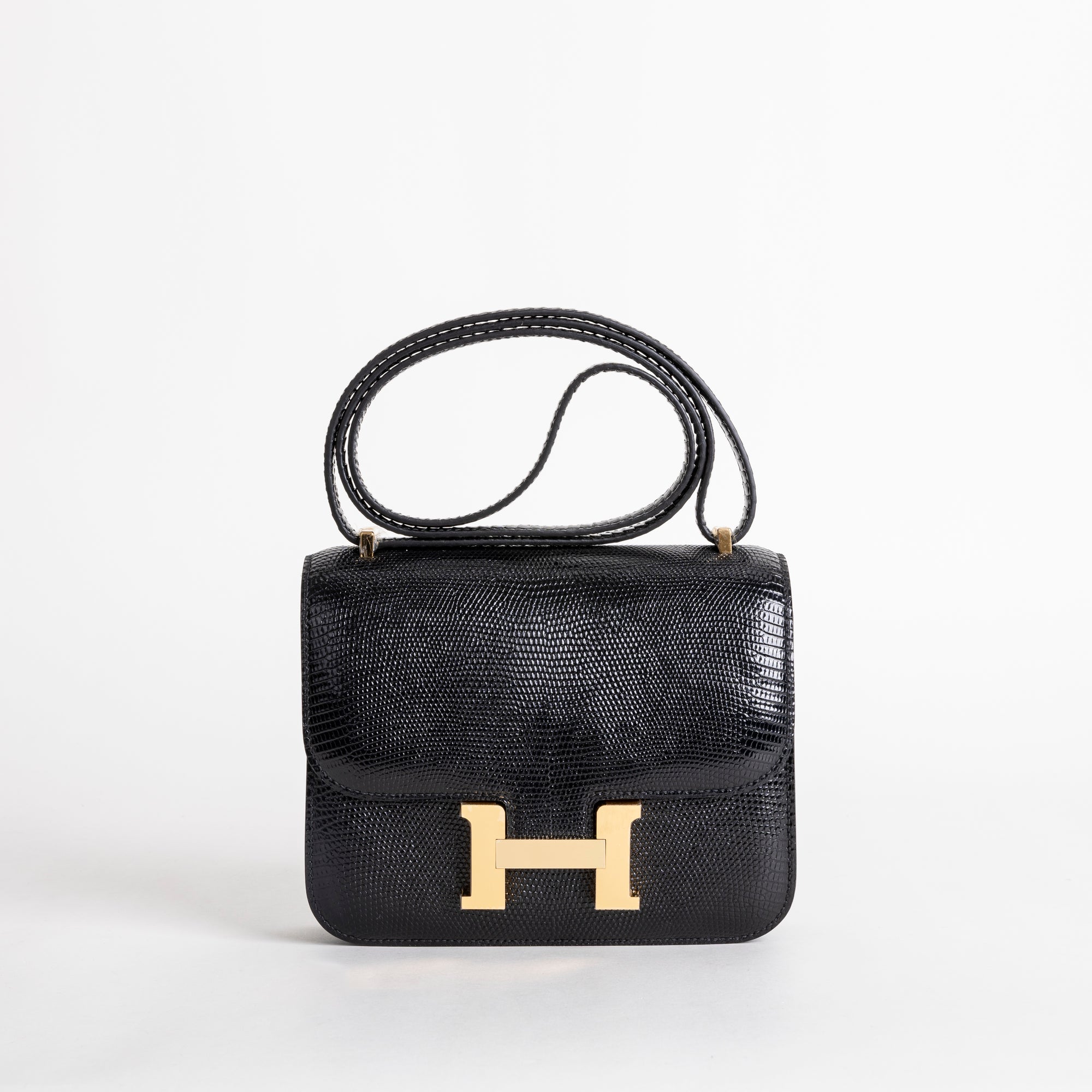 CONSTANCE 18 (MINI) LIZARD LEATHER NOIR (BLACK) WITH GOLD HARDWARE (GHW)