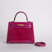 KELLY 25 SHINY (LISSE) MISSISSIPPIENSIS ALLIGATOR LEATHER ROSE SCHEHERAZADE WITH GOLD HARDWARE (GHW)