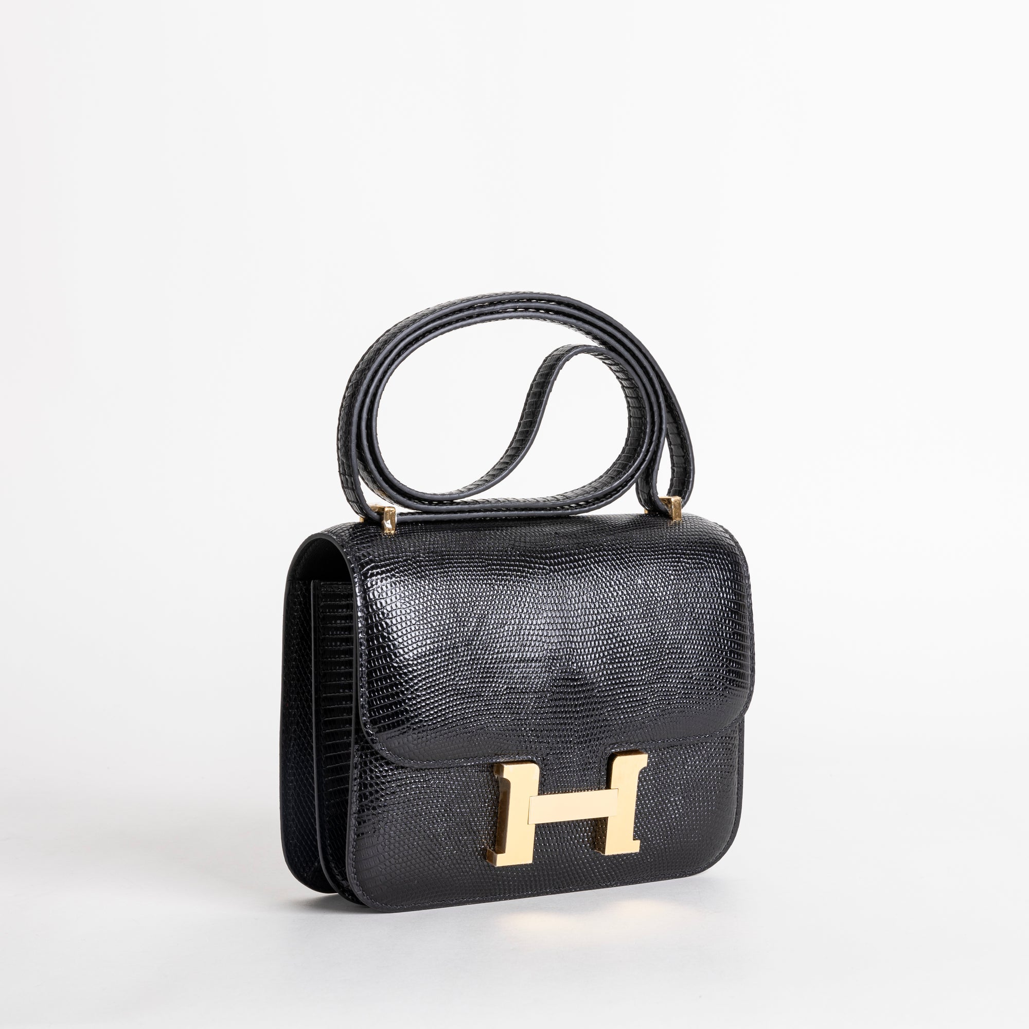 CONSTANCE 18 (MINI) LIZARD LEATHER NOIR (BLACK) WITH GOLD HARDWARE (GHW)