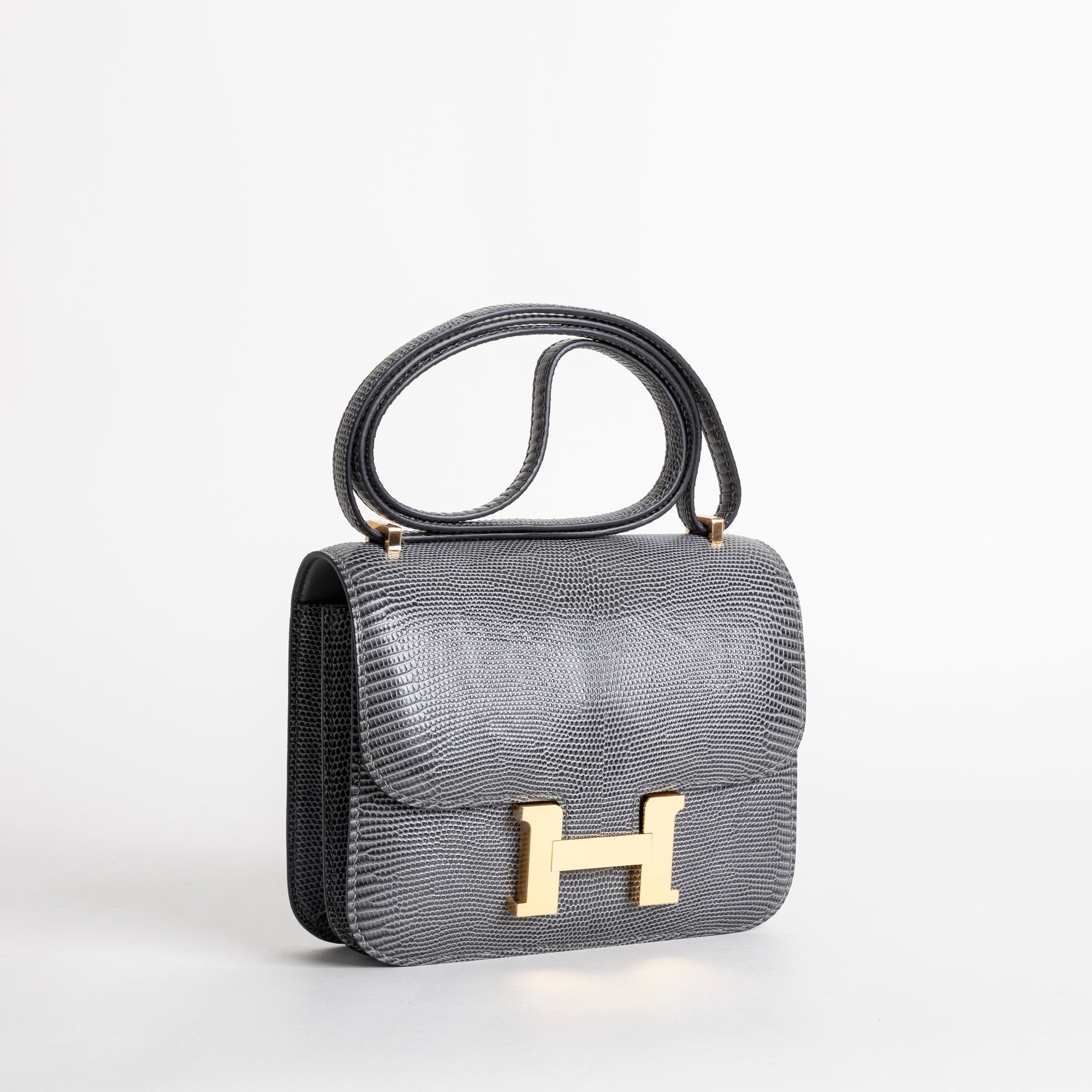 CONSTANCE 18 (MINI) LIZARD LEATHER GRIS FONCE WITH GOLD HARDWARE (GHW)