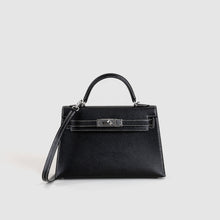 MINI KELLY II (20) CHEVRE LEATHER HORSESHOE STAMP (HSS) NOIR (BLACK) & GRIS PERLE WITH PALLADIUM HARDWARE (PHW)