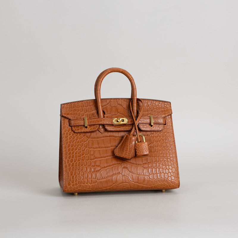 BIRKIN 20 (SELLIER SHAPE) MATTE MISSISSIPPIENSIS ALLIGATOR LEATHER GOLD WITH GOLD HARDWARE (GHW)