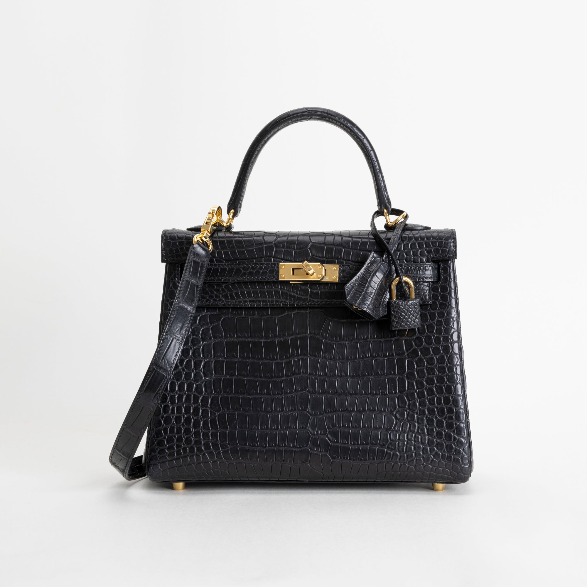 KELLY 25 MATTE POROSUS CROCODILE LEATHER NOIR (BLACK) WITH GOLD HARDWARE (GHW)
