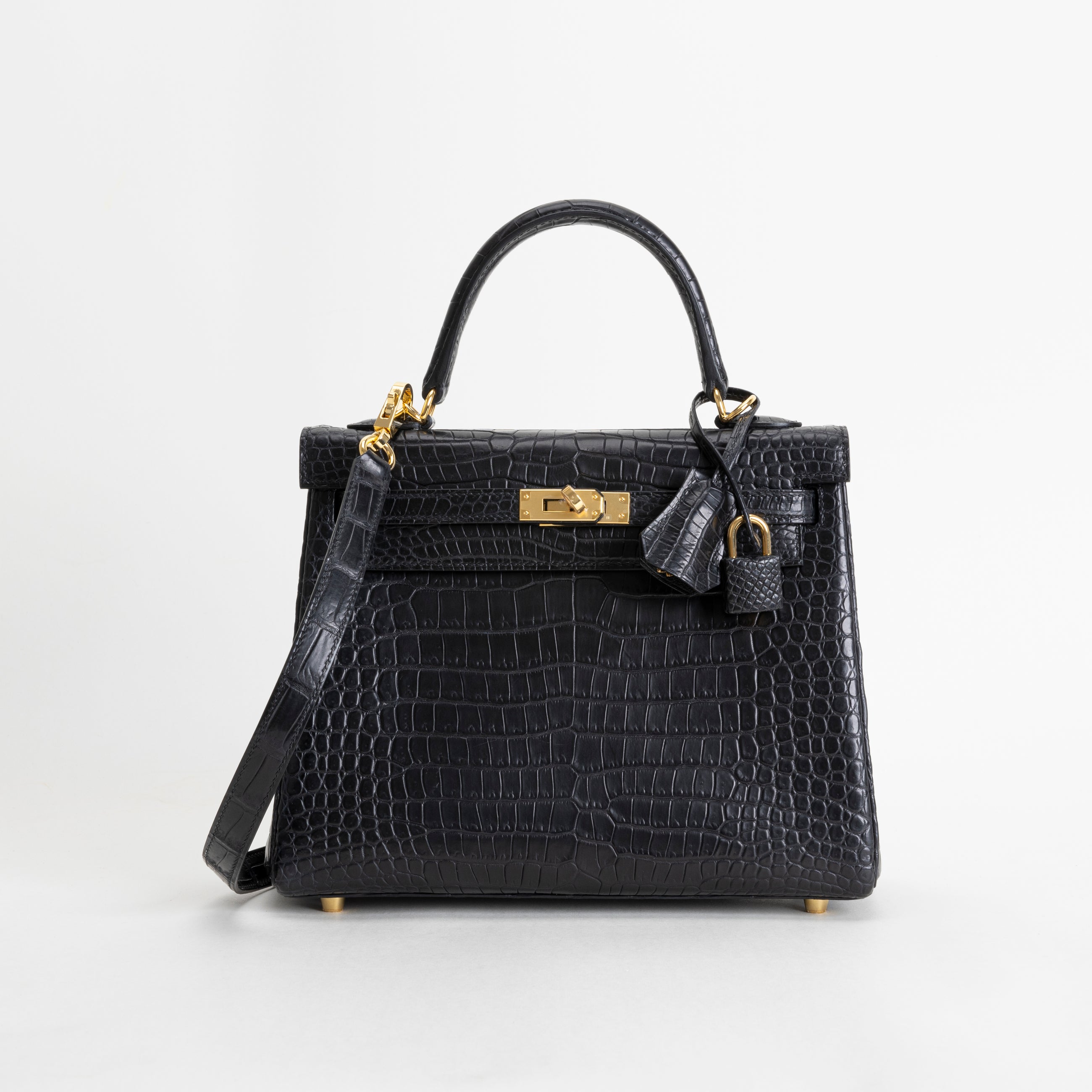 KELLY 25 MATTE POROSUS CROCODILE LEATHER NOIR (BLACK) WITH GOLD HARDWARE (GHW)