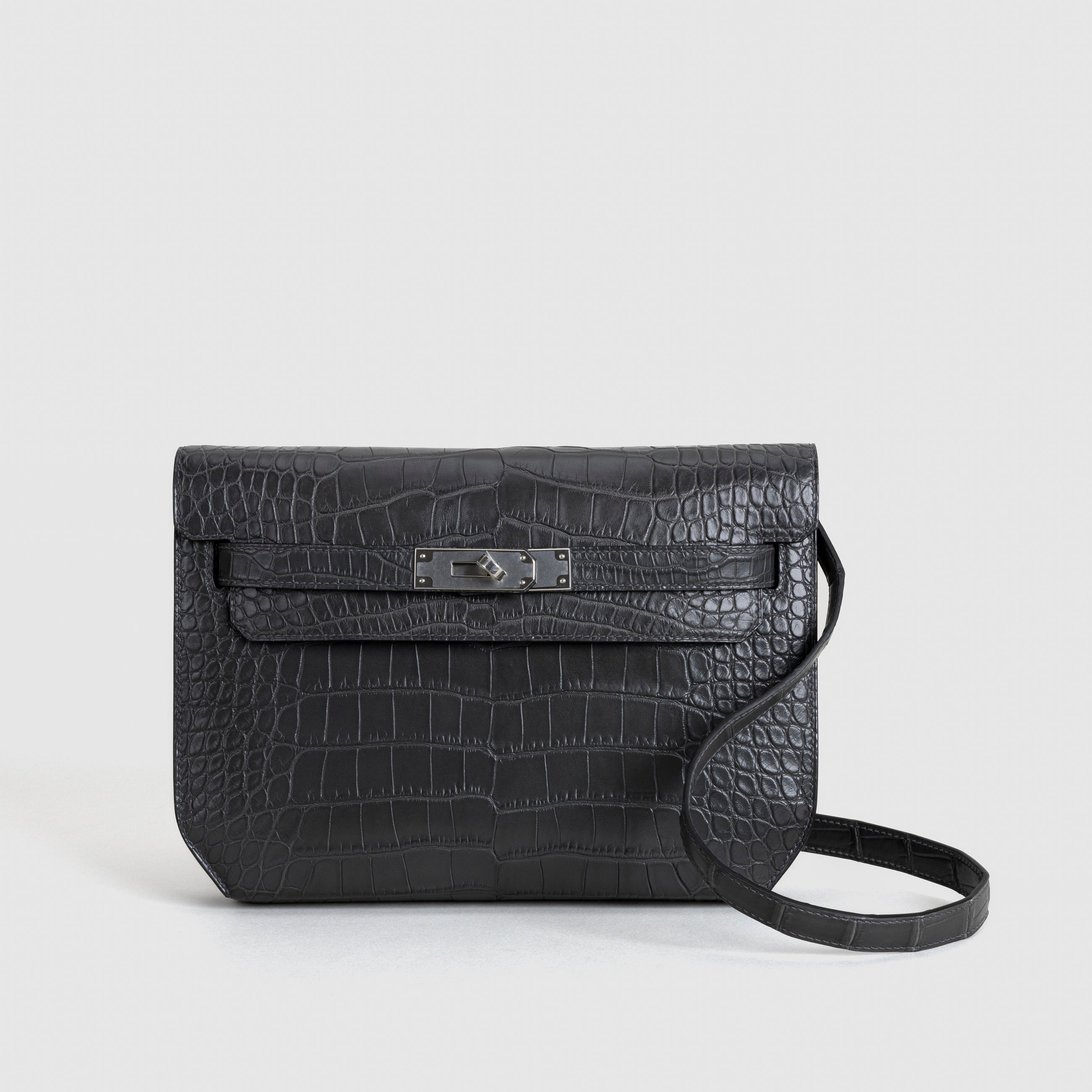 KELLY DEPECHES 25 MATTE MISSISSIPPIENSIS ALLIGATOR LEATHER GRAPHITE WITH PALLADIUM HARDWARE (PHW)