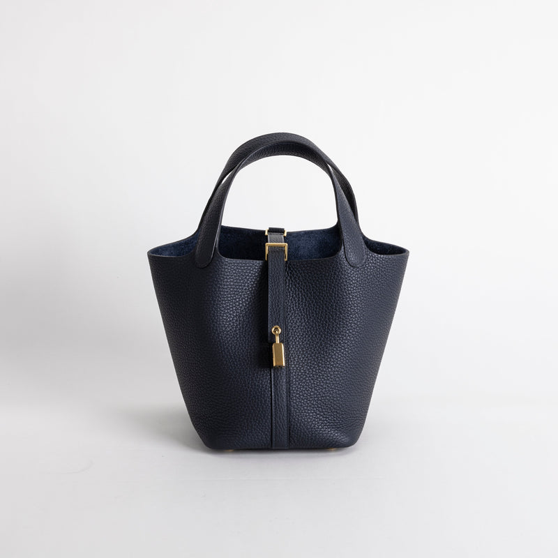 PICOTIN 18 LOCK CLEMENCE LEATHER BLEU NUIT WITH GOLD HARDWARE (GHW)