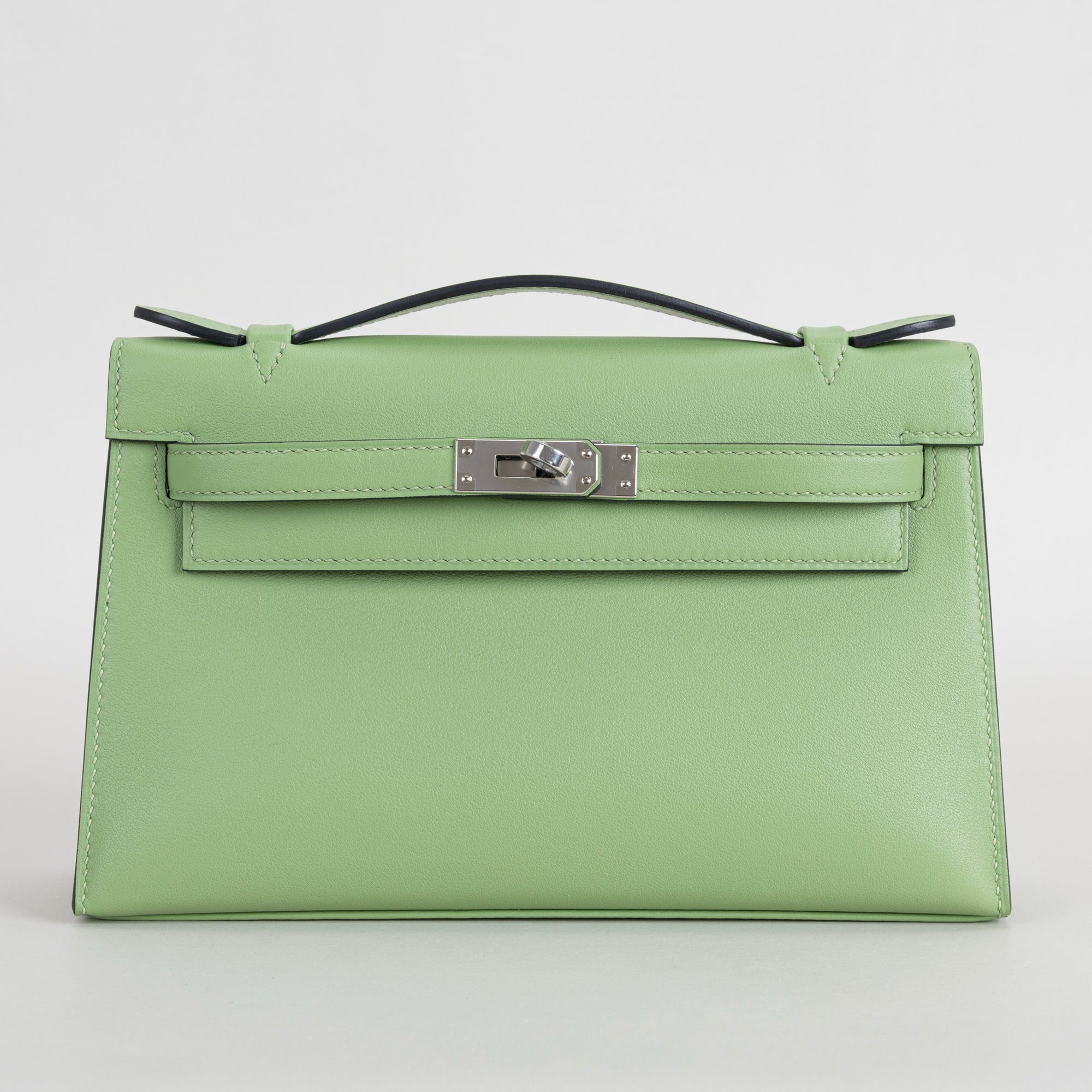 KELLY POCHETTE SWIFT LEATHER VERT CRIQUET WITH PALLADIUM HARDWARE (PHW)