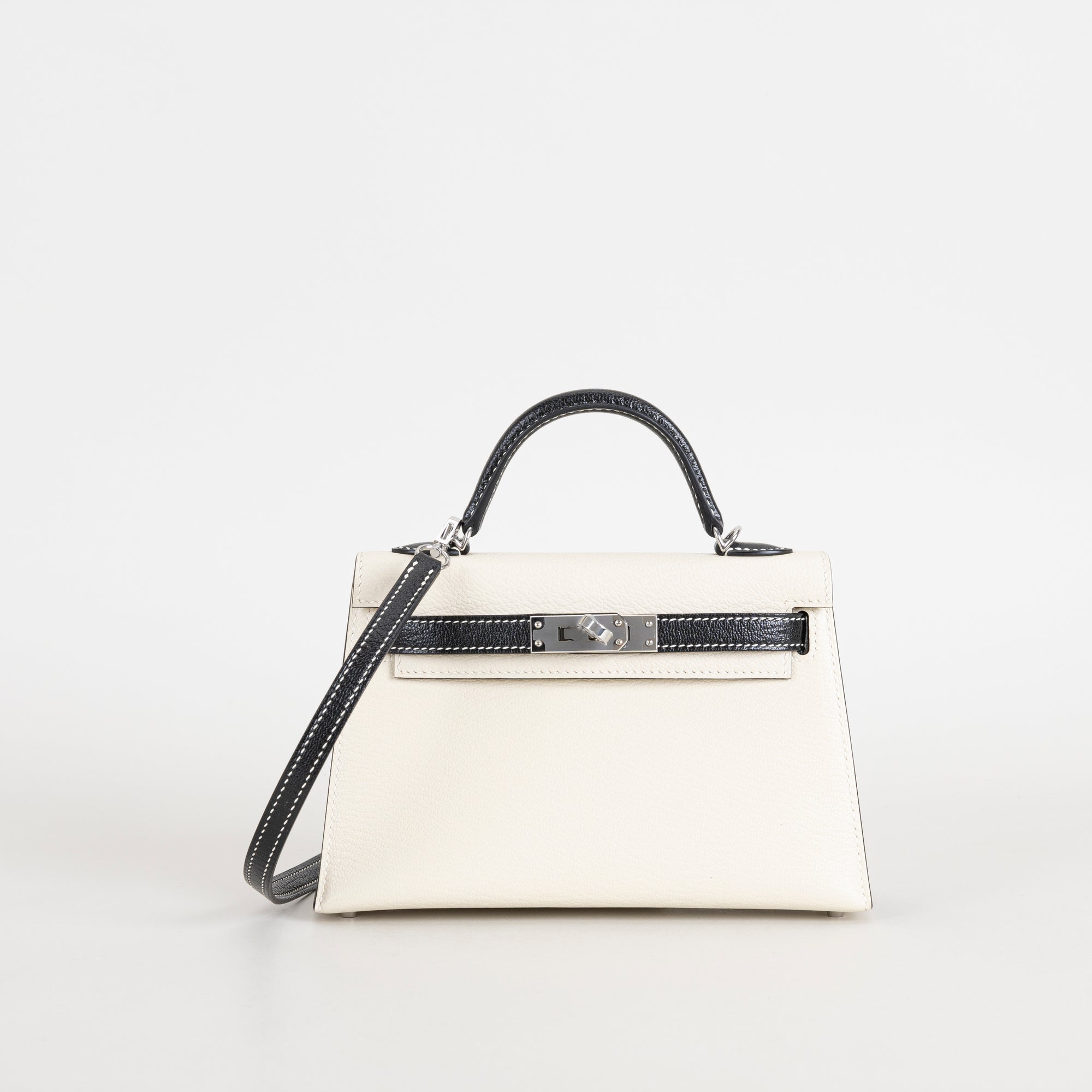 MINI KELLY II (20) CHEVRE LEATHER HORSESHOE STAMP (HSS) CRAIE & NOIR (BLACK) WITH PALLADIUM HARDWARE (PHW)