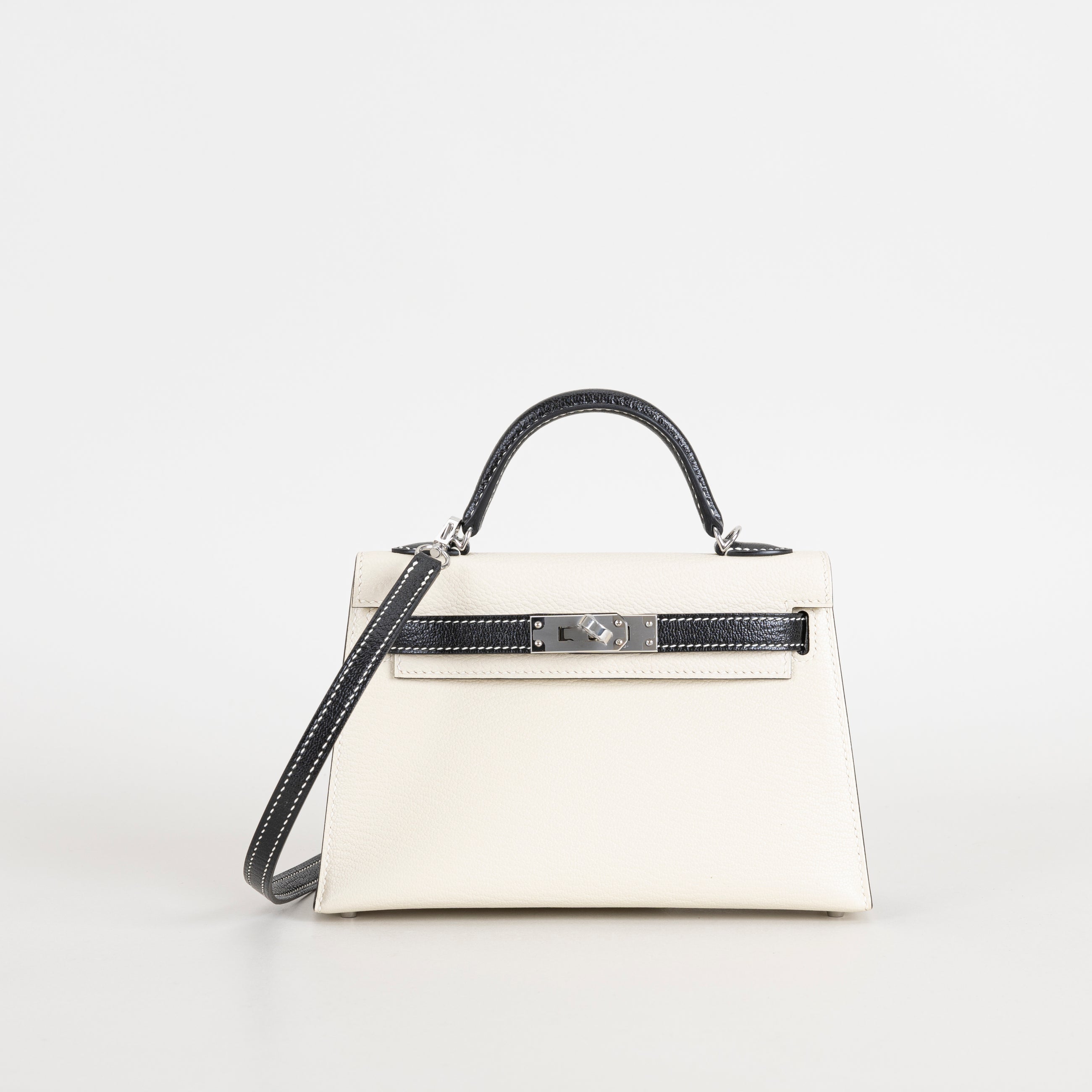 MINI KELLY II (20) CHEVRE LEATHER HORSESHOE STAMP (HSS) CRAIE & NOIR (BLACK) WITH PALLADIUM HARDWARE (PHW)