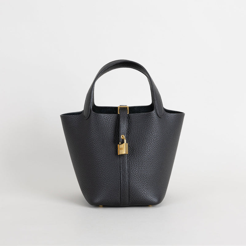 PICOTIN 18 LOCK CLEMENCE LEATHER NOIR (BLACK) WITH GOLD HARDWARE (GHW)