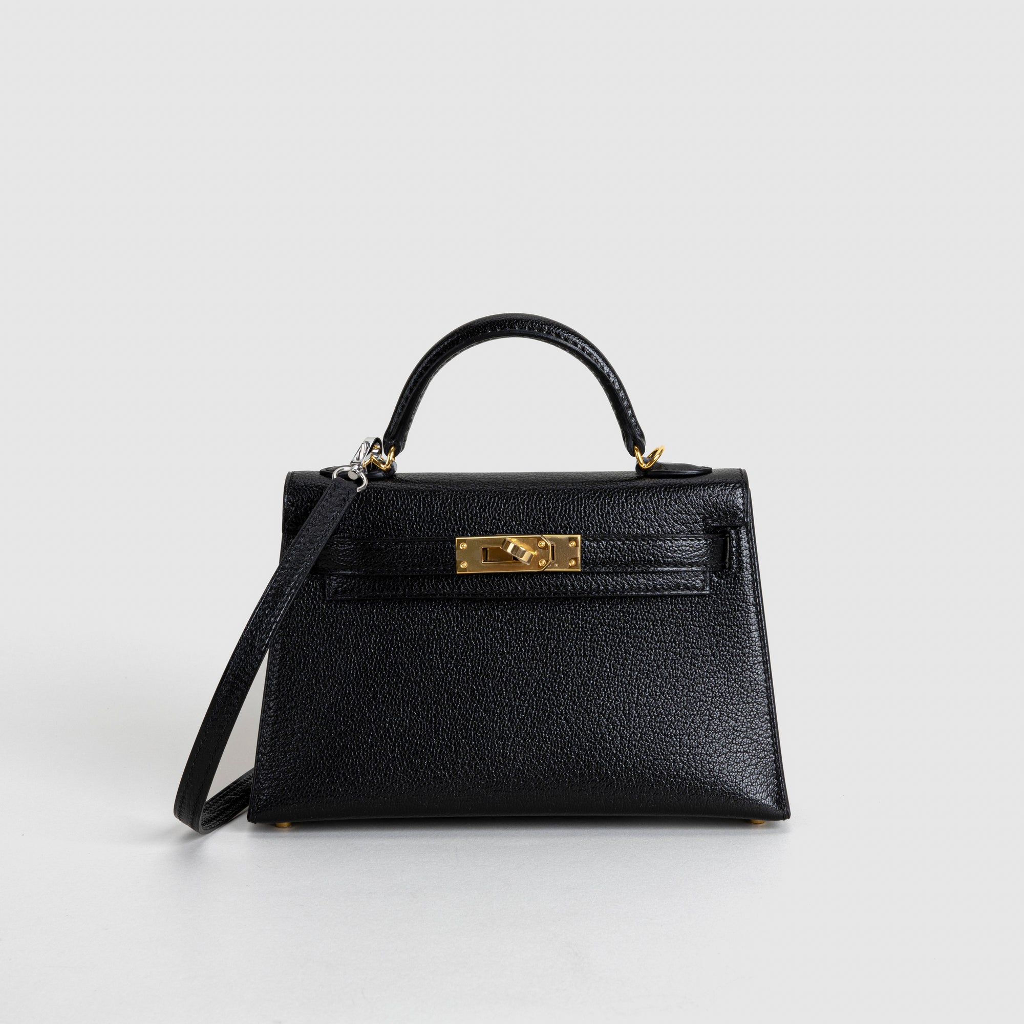 MINI KELLY II (20) CHEVRE LEATHER NOIR (BLACK) WITH GOLD HARDWARE (GHW)