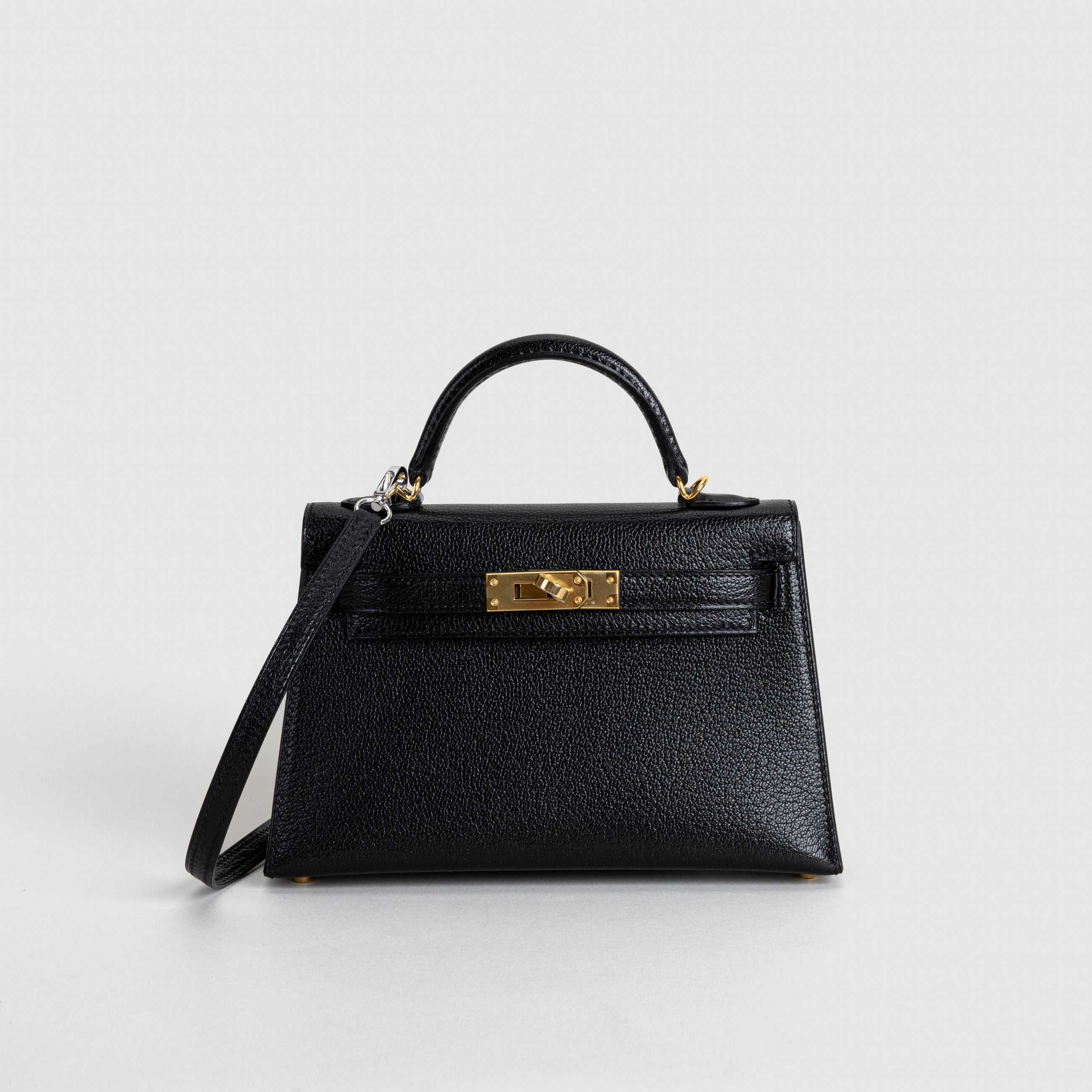 MINI KELLY II (20) CHEVRE LEATHER NOIR (BLACK) WITH GOLD HARDWARE (GHW)