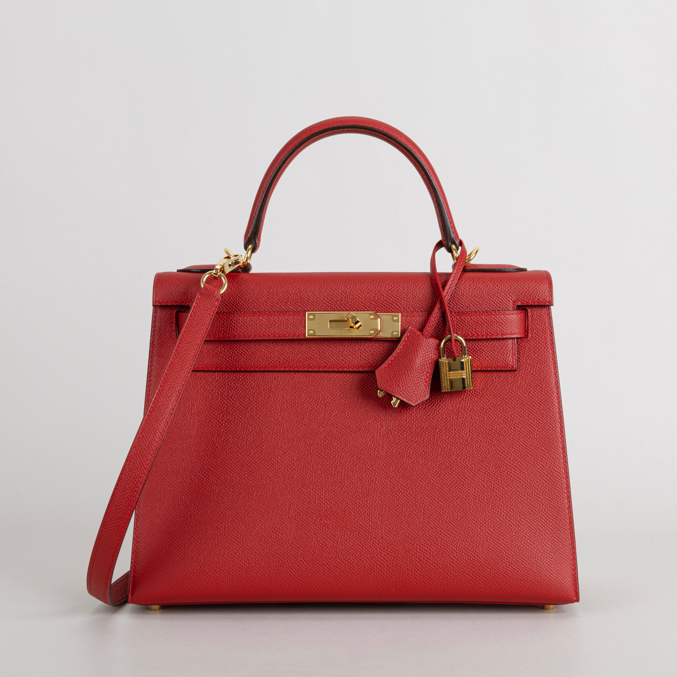 KELLY 28 EPSOM LEATHER ROUGE CASAQUE WITH GOLD HARDWARE (GHW)