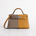 MINI KELLY II (20) CASAQUE EPSOM LEATHER SESAME & ETOUPE & BLEU INDIGO WITH PALLADIUM HARDWARE (PHW)