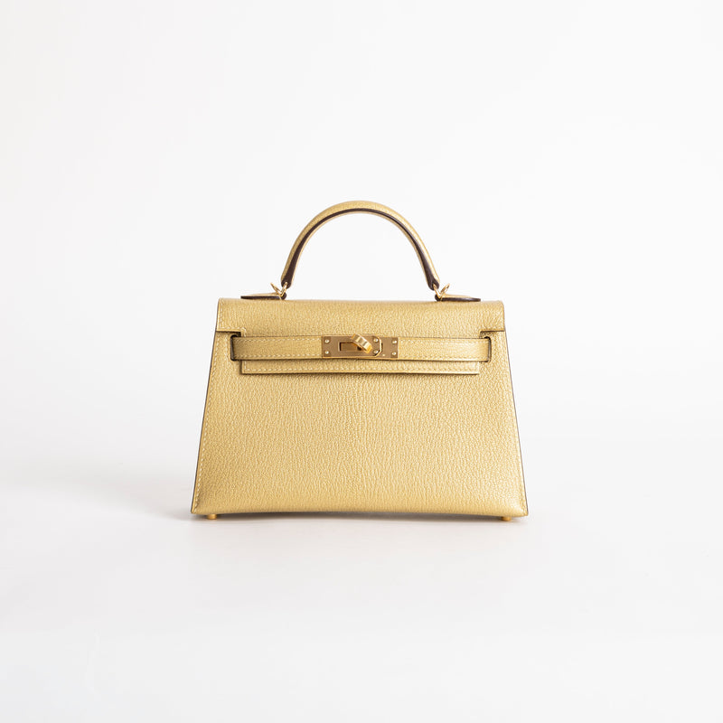 MINI KELLY II (20) CHEVRE LEATHER METALLIC DORE WITH GOLD HARDWARE (GHW)