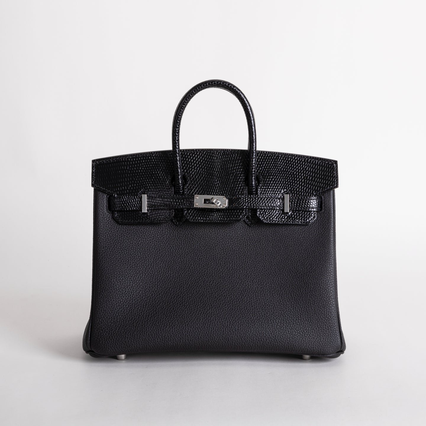 BIRKIN 25 TOUCH LIZARD LEATHER & TOGO LEATHER NOIR (BLACK) WITH PALLADIUM HARDWARE (PHW)