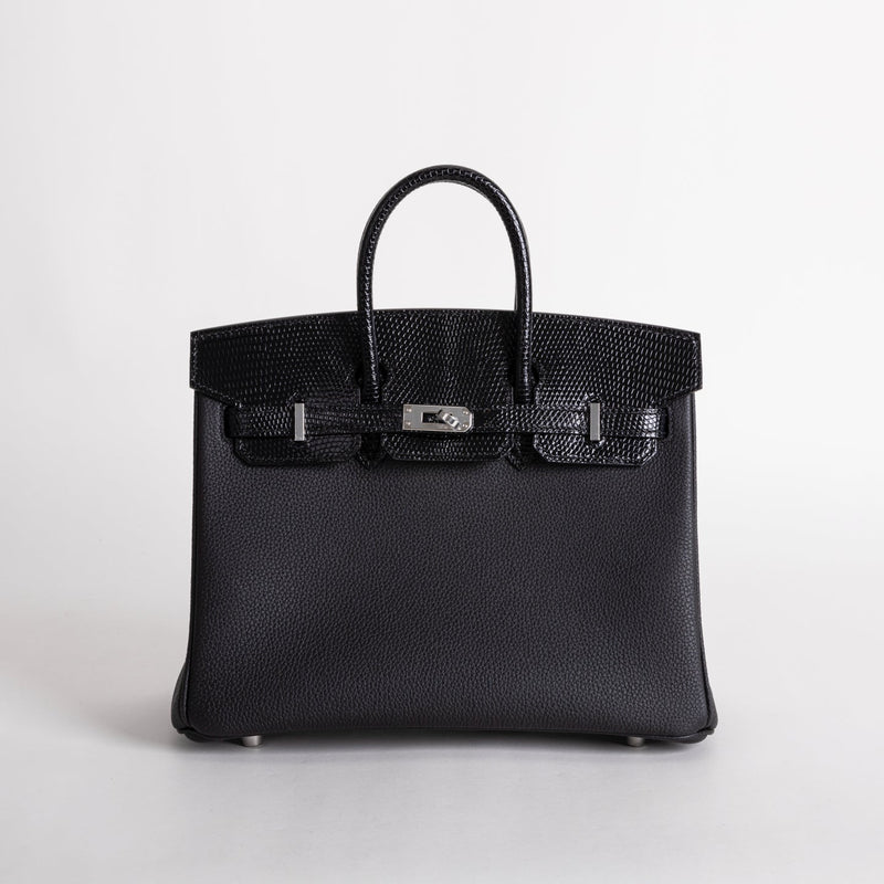 BIRKIN 25 TOUCH LIZARD LEATHER & TOGO LEATHER NOIR (BLACK) WITH PALLADIUM HARDWARE (PHW)