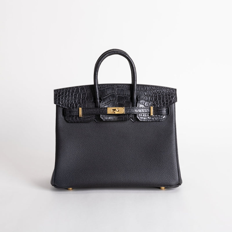 BIRKIN 25 TOUCH MATTE MISSISSIPPIENSIS ALLIGATOR LEATHER & TOGO LEATHER NOIR (BLACK) WITH GOLD HARDWARE (GHW)