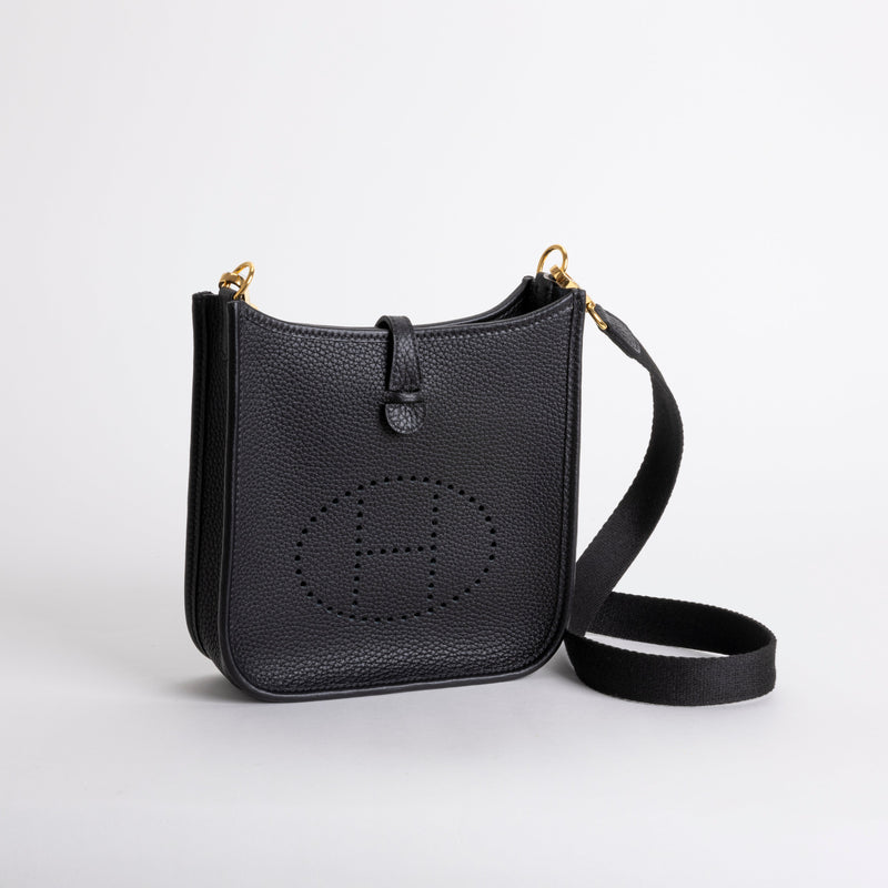 MINI EVELYNE (TPM) CLEMENCE LEATHER NOIR (BLACK) WITH GOLD HARDWARE (GHW)