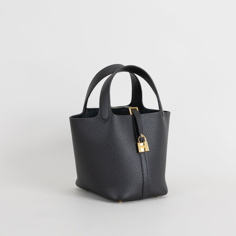 PICOTIN 18 LOCK CLEMENCE LEATHER NOIR (BLACK) WITH GOLD HARDWARE (GHW)