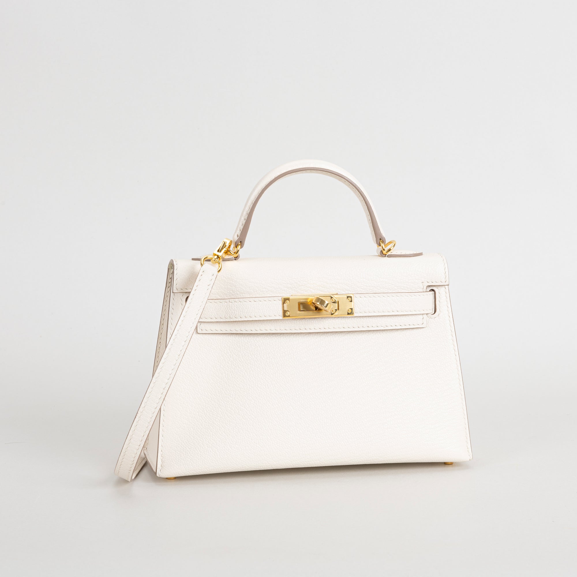 MINI KELLY II (20) CHEVRE LEATHER CRAIE WITH GOLD HARDWARE (GHW)