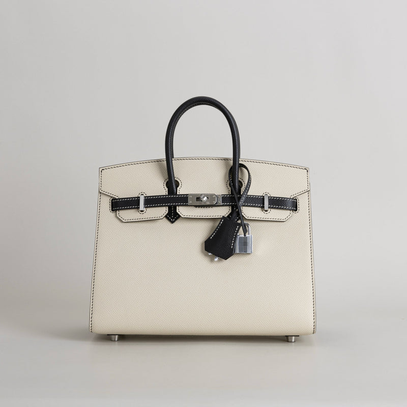 BIRKIN 25 EPSOM LEATHER (SELLIER SHAPE) HORSESHOE STAMP (HSS) BI-COLOR NATA & NOIR (BLACK) WITH PALLADIUM HARDWARE (PHW)