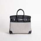 BIRKIN 25 ECRU TOILE SWIFT LEATHER NOIR (BLACK) WITH PALLADIUM HARDWARE (PHW)