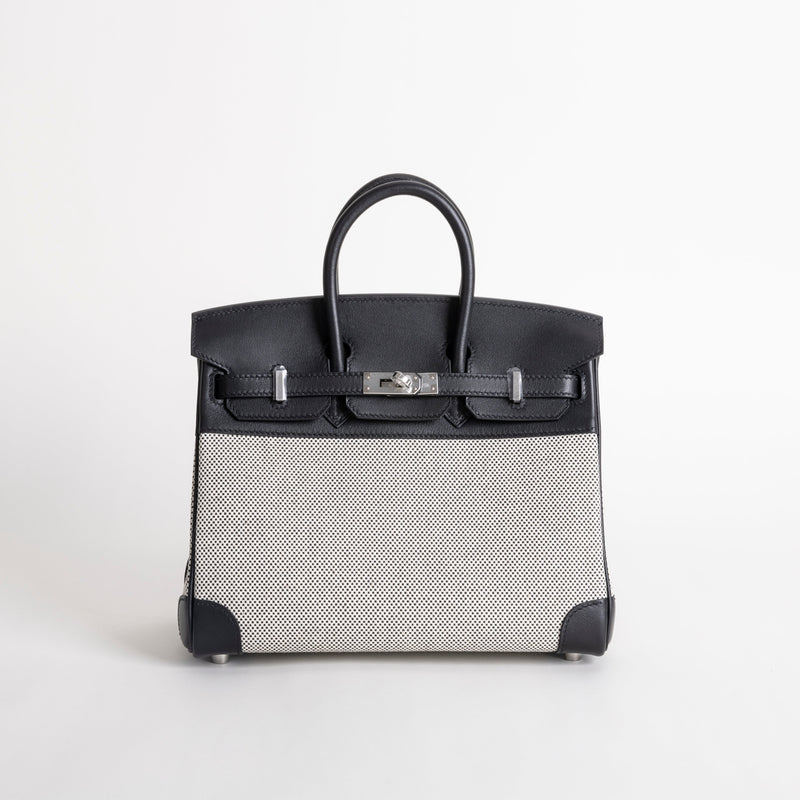 BIRKIN 25 ECRU TOILE SWIFT LEATHER NOIR (BLACK) WITH PALLADIUM HARDWARE (PHW)