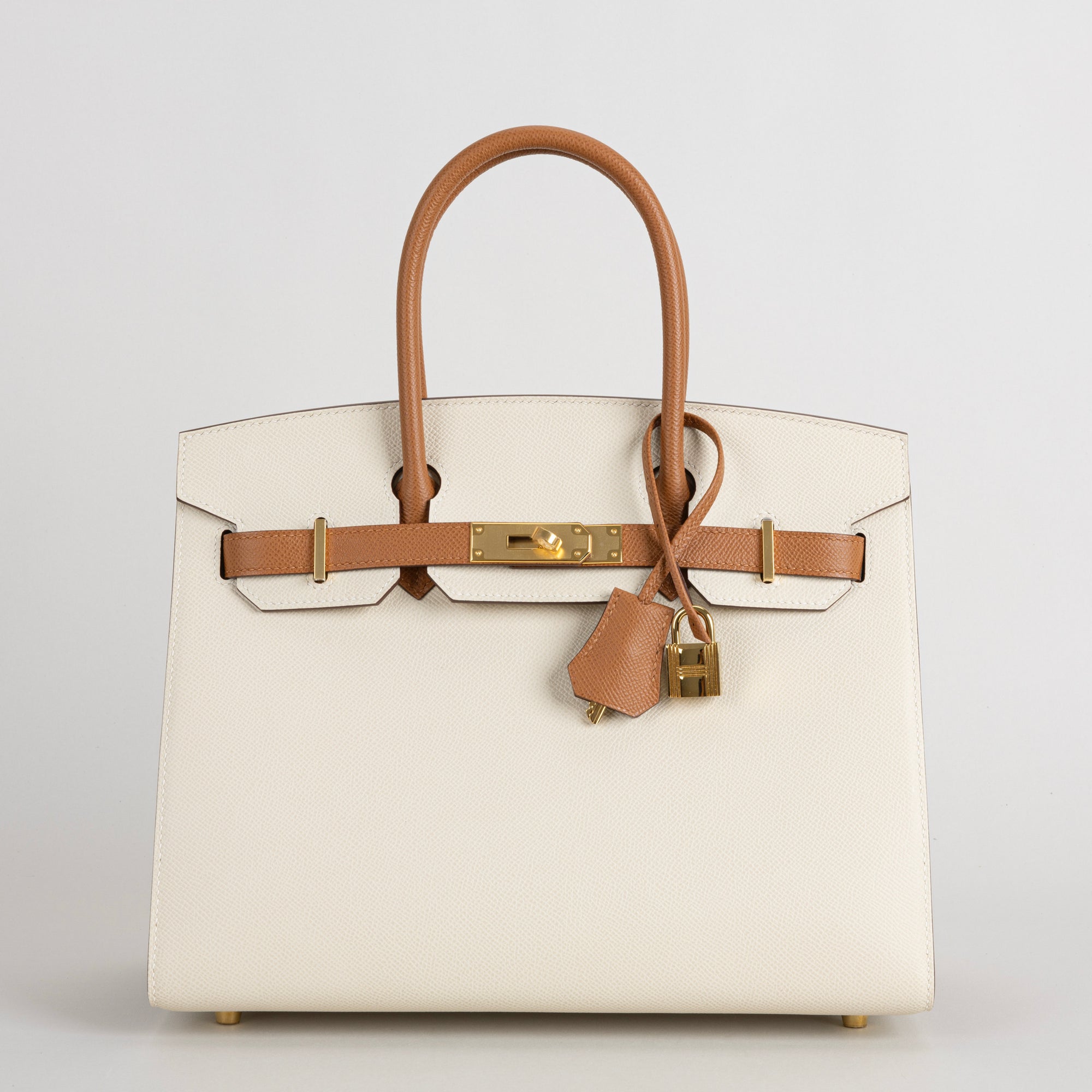 BIRKIN 30 (SELLIER SHAPE) EPSOM LEATHER HORSESHOE STAMP (HSS) BI-COLOR GOLD & CRAIE WITH GOLD HARDWARE (GHW)