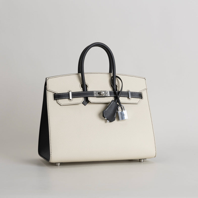 BIRKIN 25 EPSOM LEATHER (SELLIER SHAPE) HORSESHOE STAMP (HSS) BI-COLOR NATA & NOIR (BLACK) WITH PALLADIUM HARDWARE (PHW)
