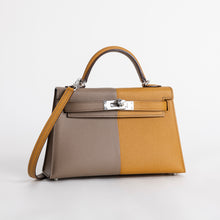 MINI KELLY II (20) CASAQUE EPSOM LEATHER SESAME & ETOUPE & BLEU INDIGO WITH PALLADIUM HARDWARE (PHW)