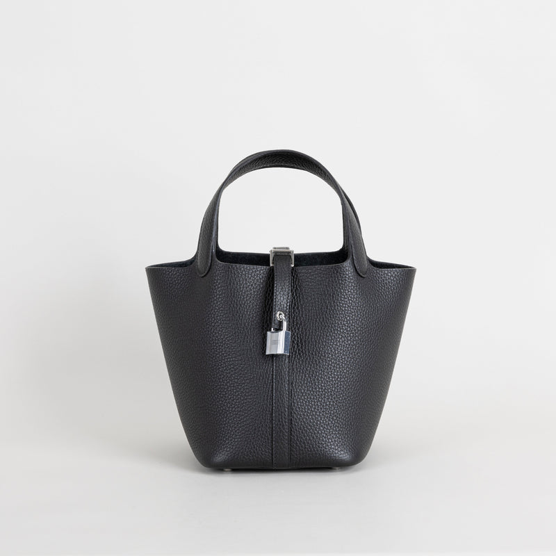 PICOTIN 18 LOCK CLEMENCE LEATHER NOIR (BLACK) WITH PALLADIUM HARDWARE (PHW)