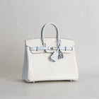BIRKIN 25 CHEVRE LEATHER HORSESHOE STAMP (HSS) BI-COLOR BETON & BLEU BRUME WITH PALLADIUM HARDWARE (PHW)